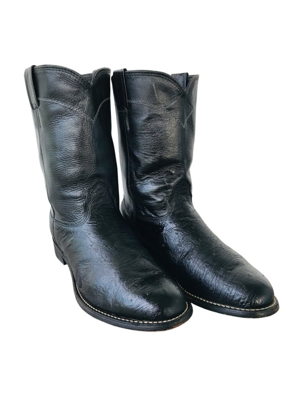 Larry Mahan Smooth Ostrich Mens Black Leather Cowboy Boots 9 Extra Wide USA